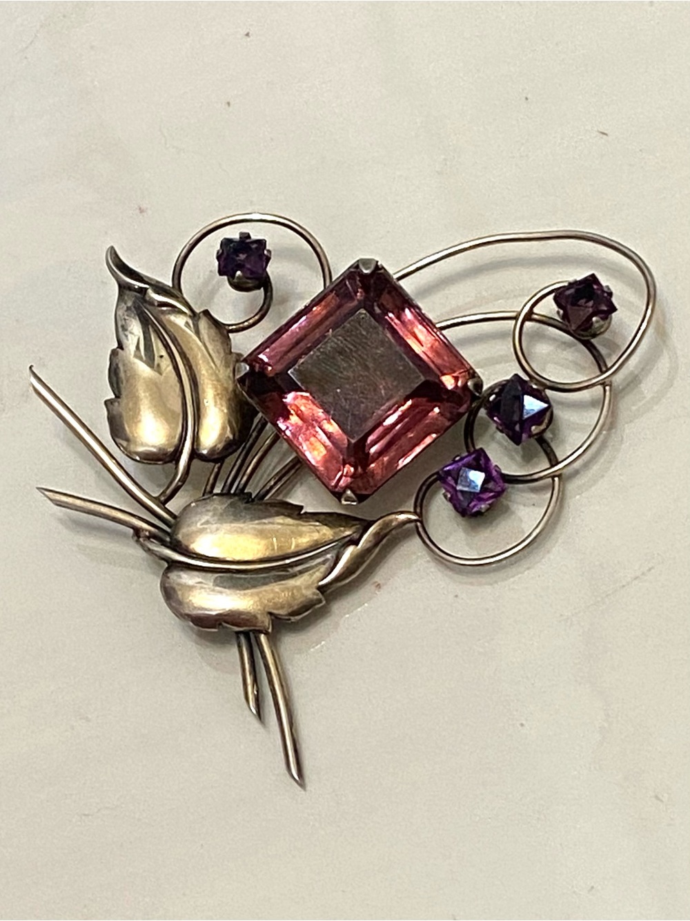 Vintage Sterling Silver Harry Iskin Purple Glass Brooch
